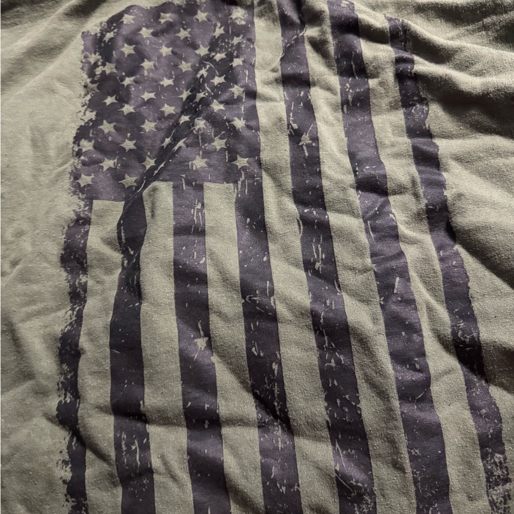 Gildan Olive Green American Flag Sweatshirt